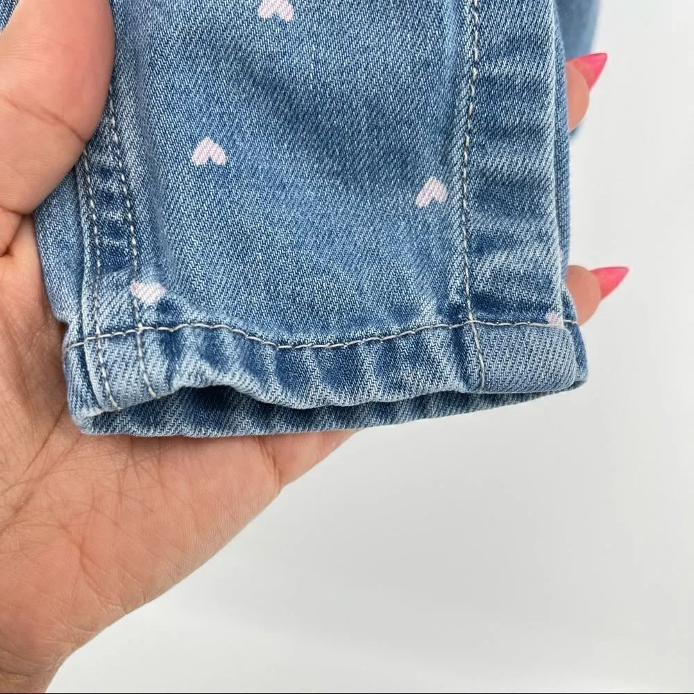 OshKosh B’gosh Baby Girl’s Vestbak Pink Hearts Denim Overalls Size 9M